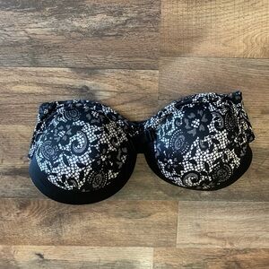 Victoria's Secret Black and White Lace Strapless Bra with Padded Cups 34D